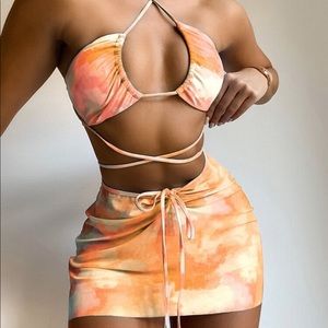 Tie Dye Drawstring Bikini Swimsuit w/ Cover Up